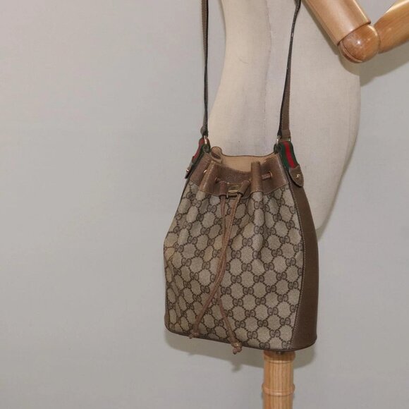 GUCCI GG Supreme Web Sherry Line Bag PVC Beige Gold - Picture 1 of 16